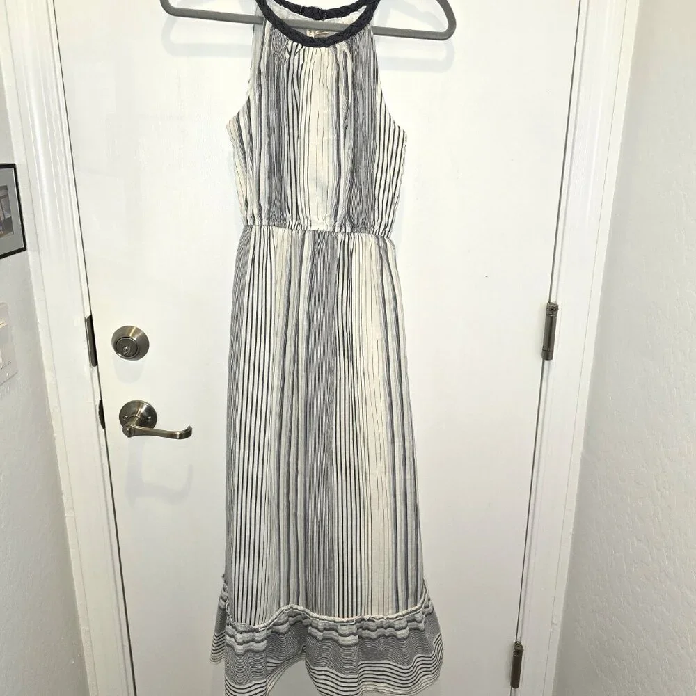 Japna Blue & White Halter Maxi Dress Ruffled Hem Elastic Waist UnderSkirt Sz M - Picture 3 of 12